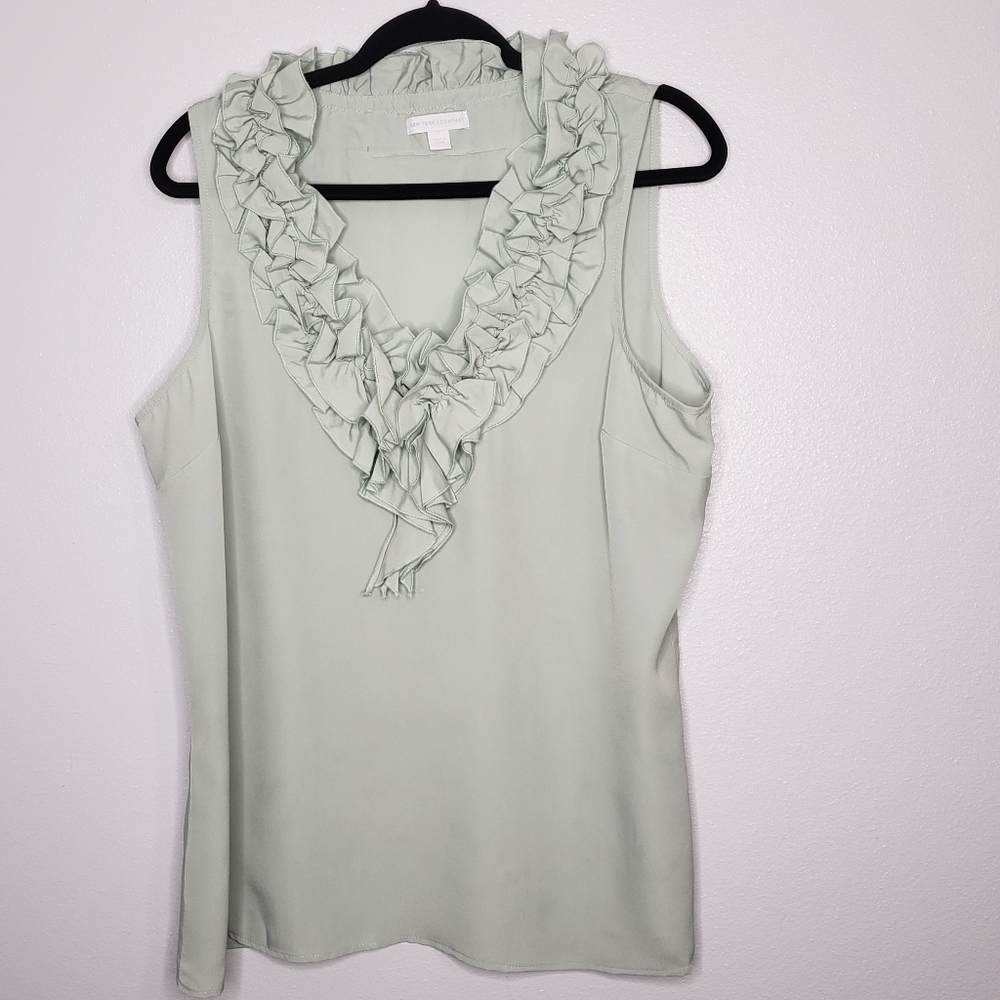 New York & Company Mint Green Ruffle Collar Top XL
